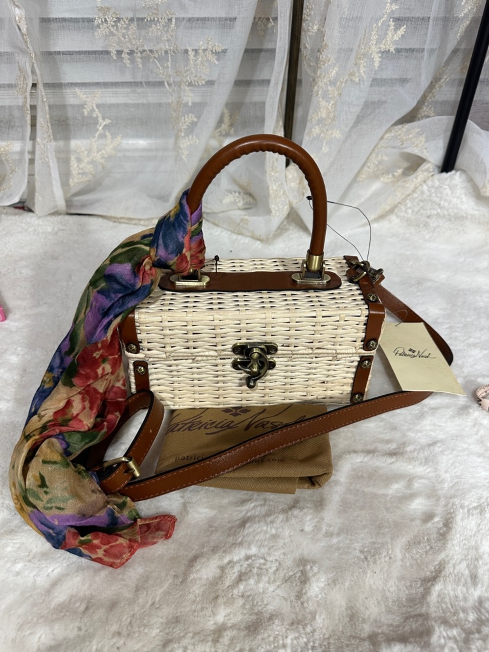 Patricia Nash wicker square basket handle and crossbody bag